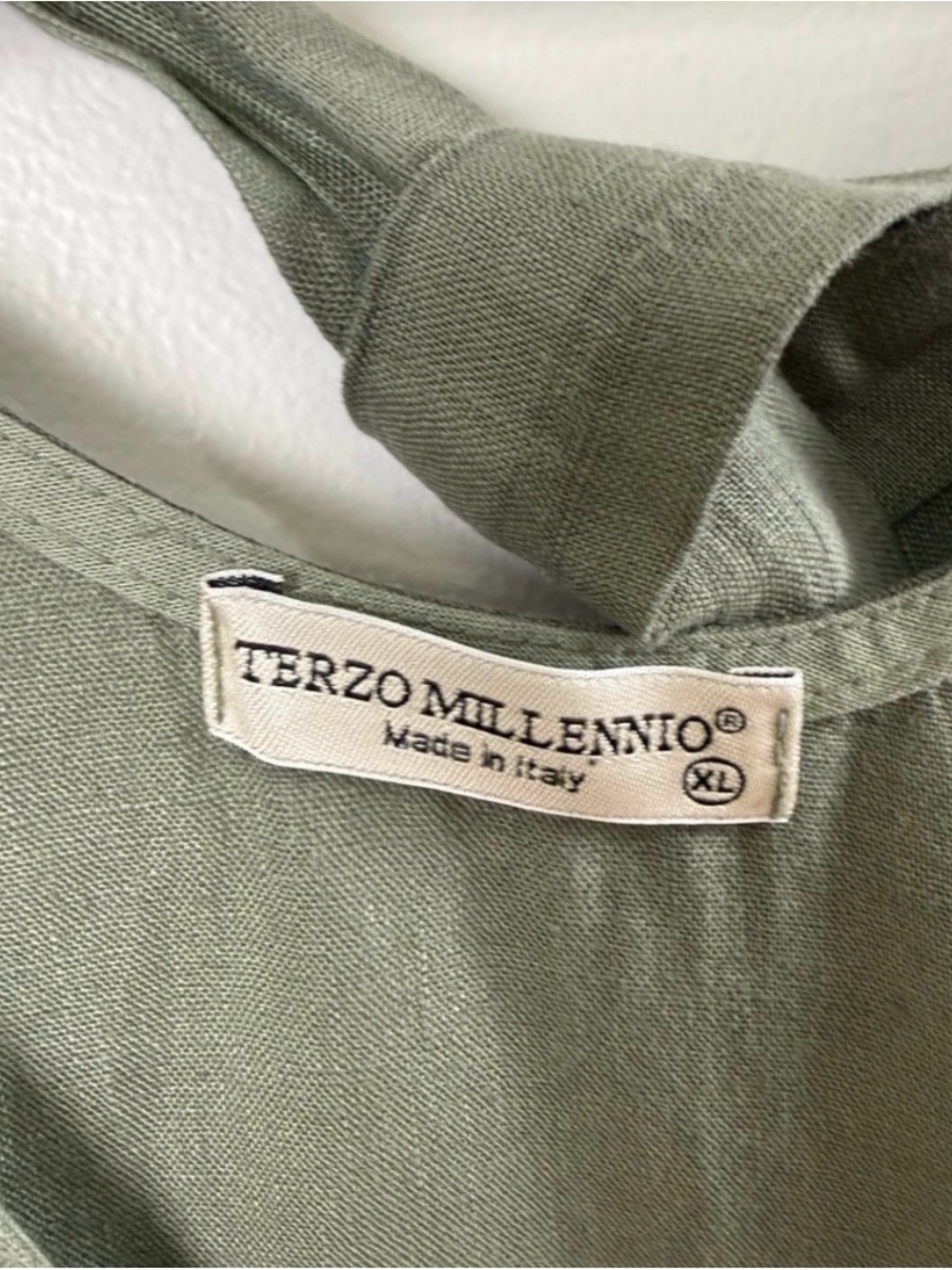 Linen Sleeveless Ruffle-Hem Dress in Olive Green - Picture 6 of 8